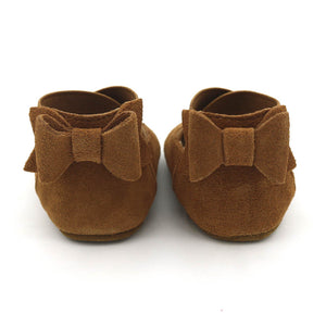 Camel Suede Bow-Back Hard Sole Shoes