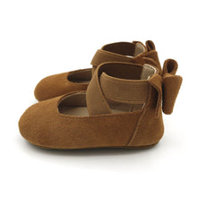 Load image into Gallery viewer, Camel Suede Bow-Back Soft Sole Shoes