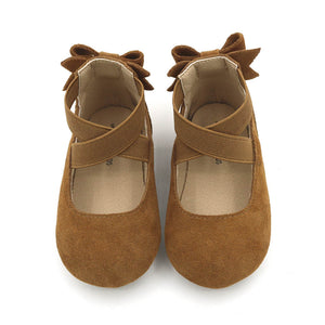 Camel Suede Bow-Back Hard Sole Shoes