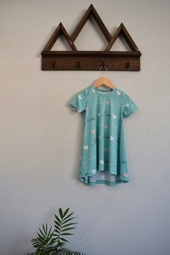 3/4T Love Hearts Turquoise Bamboo T-Shirt Dress
