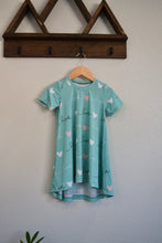 Load image into Gallery viewer, 3/4T Love Hearts Turquoise Bamboo T-Shirt Dress