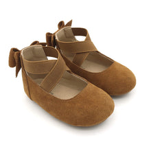 Load image into Gallery viewer, Camel Suede Bow-Back Hard Sole Shoes